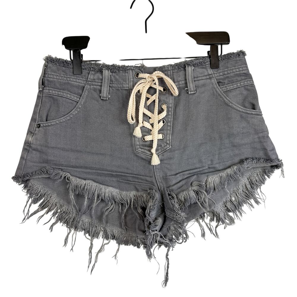 Free People Becket Lace-Up High Rise Cut Off Shorts Cotton Gray - Size 29